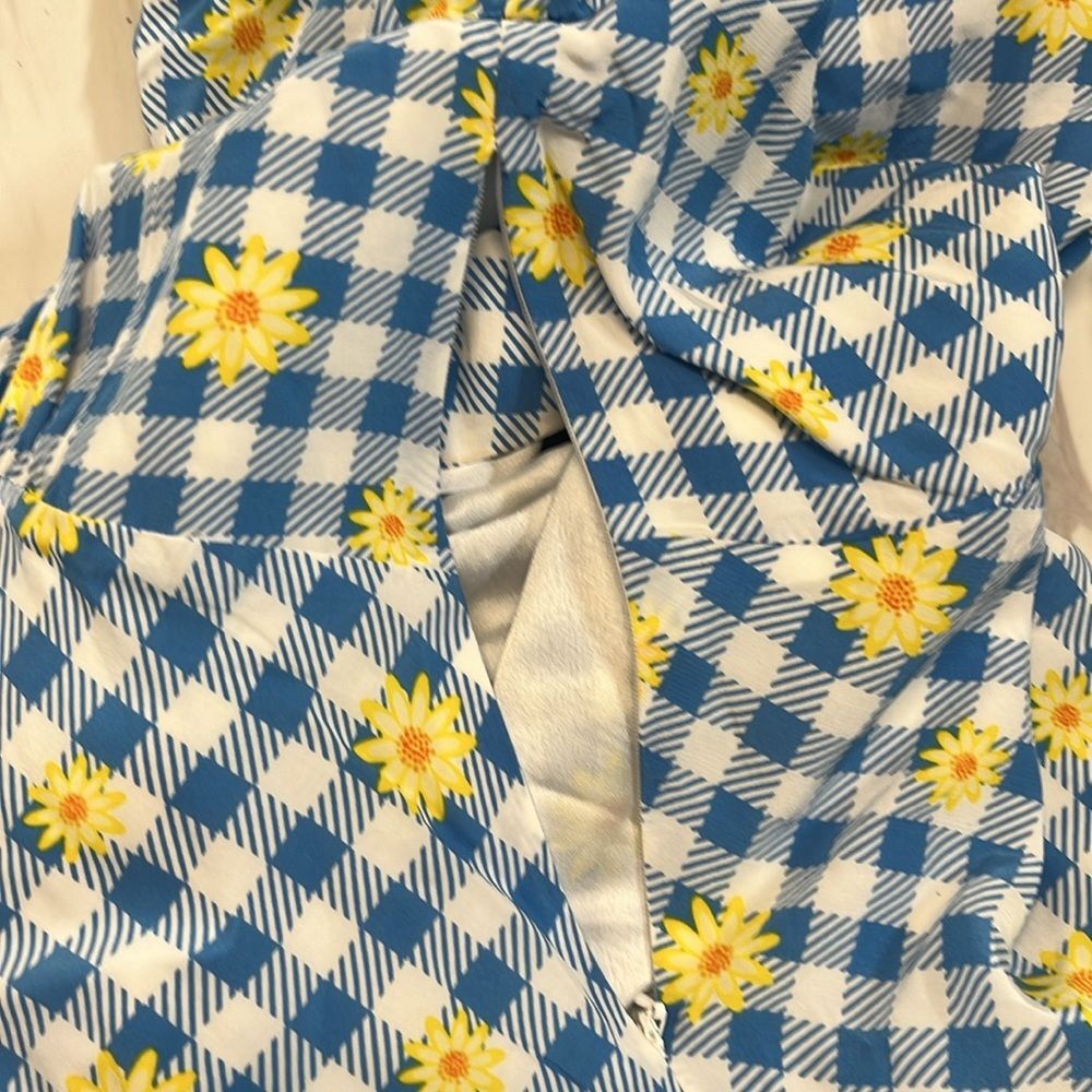 NWT STAUD | Mini Milla Dress in Gingham Daisy Plaid Puff Sleeve V Neck 2 - Picture 11 of 11